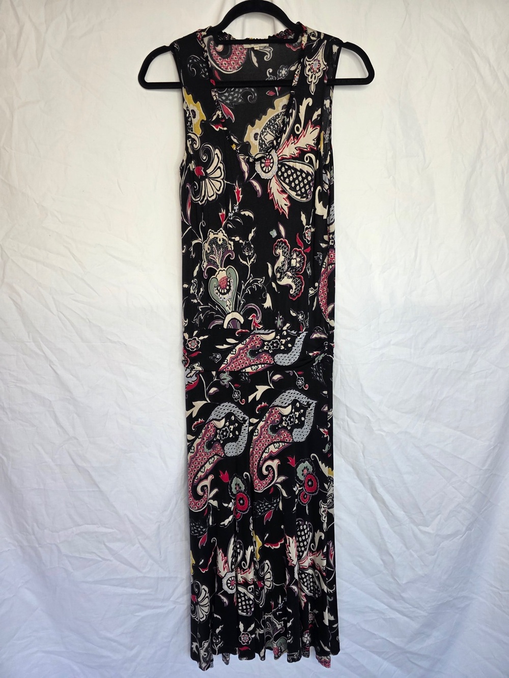 Etro Black Paisley Print Dress with Pink and Cream Accents